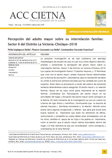 Percepción del adulto mayor sobre su interrelación familiar. Sector II del distrito La Victoria-Chiclayo-2018