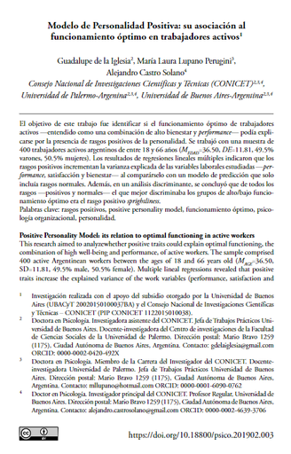 Modelo de Personalidad Positiva: su asociación al funcionamiento óptimo en trabajadores activos