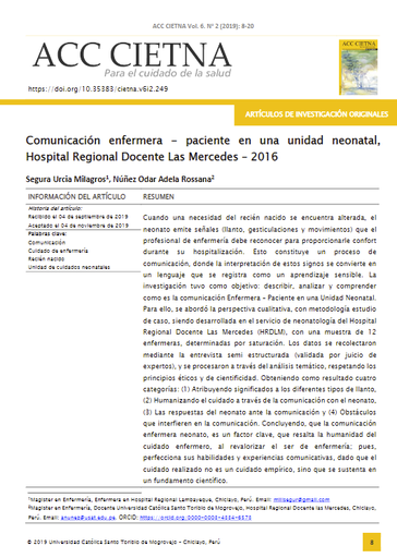 Comunicación enfermera - paciente en una unidad neonatal, Hospital Regional Docente las Mercedes - 2016