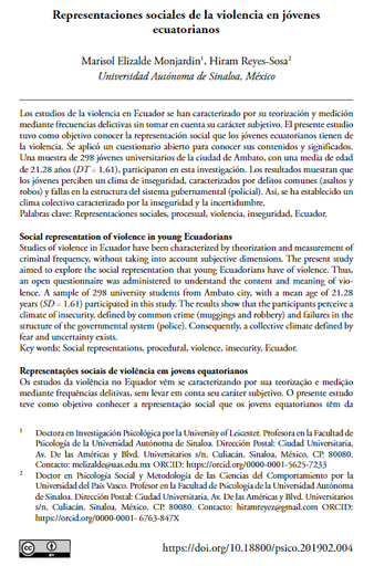 Representaciones sociales de la violencia en jóvenes ecuatorianos