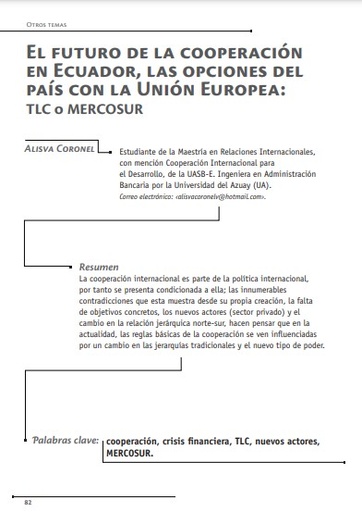 El futuro de la cooperación en Ecuador, las opciones del país con la Unión Europea: TLC o MERCOSUR