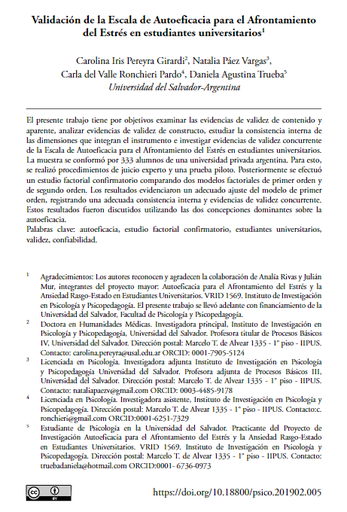 Validación de la Escala de Autoeficacia para el Afrontamiento del Estrés en estudiantes universitarios