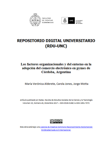 Los factores organizacionales y del entorno en la adopción del comercio electrónico en pymes de Córdoba, Argentina