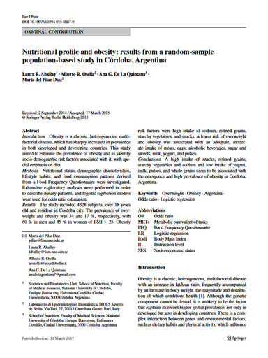 Nutritional profile and obesity