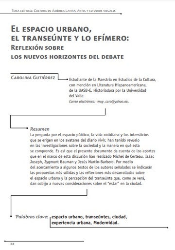 El espacio urbano, el transeúnte y lo efímero: reflexión sobre los nuevos horizontes del debate