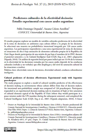 Predictores culturales de la efectividad decisoria: Estudio experimental con cascos azules argentinos