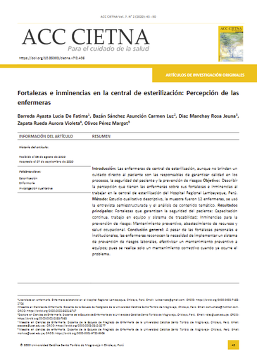 Fortalezas e inminencias en la central de esterilización: Percepción de las enfermeras