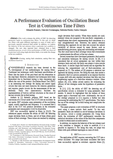A performance evaluation of oscillation based test in continuous time filters