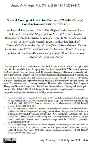 Escala de afrontamiento del dolor para bailarines (COPAIN-Dancer): Construcción y evidencias de validez