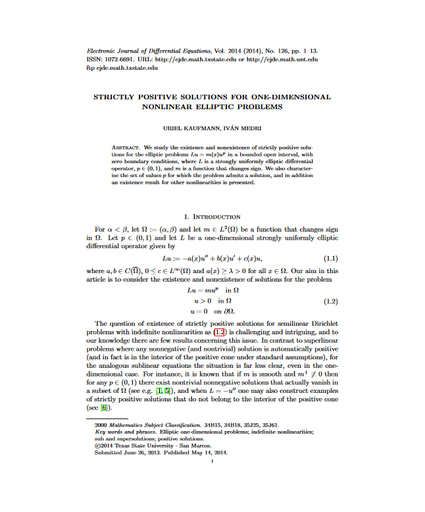 Strictly positive solutions for one dimensional nonlinear elliptic problems