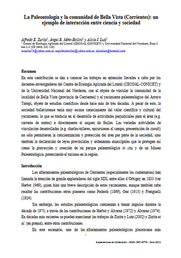 La Paleontología y la comunidad de Bella Vista (Corrientes)