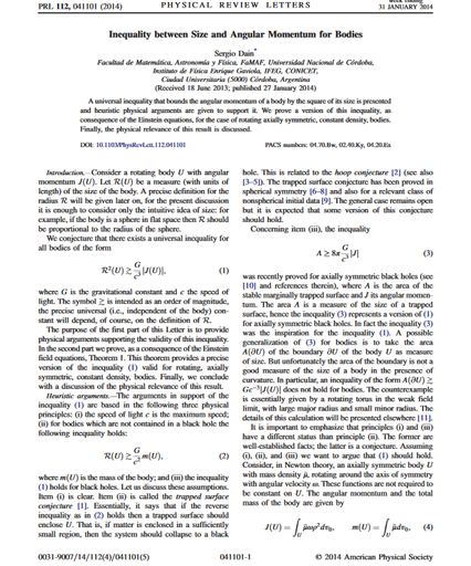 Inequality between size and angular momentum for bodies