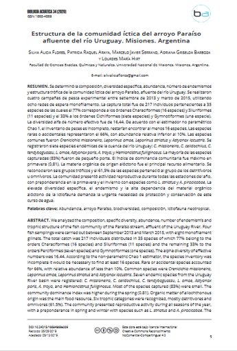 Estructura de la comunidad íctica del arroyo Paraíso afluente del río Uruguay