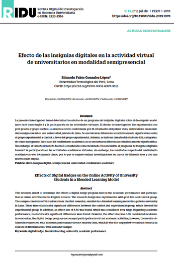 Efecto de las insignias digitales en la actividad virtual de universitarios en modalidad semipresencial