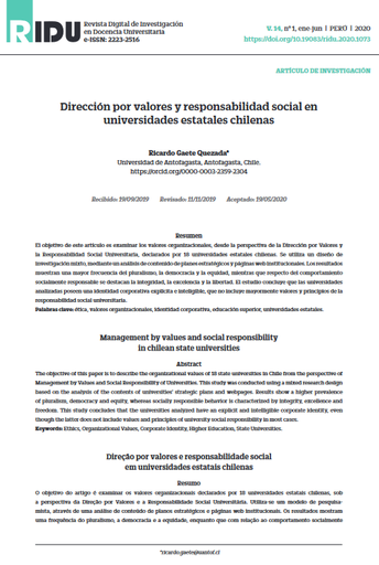 Dirección por valores y responsabilidad social en universidades estatales chilenas