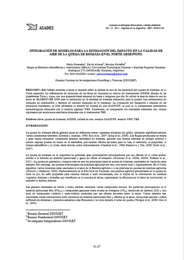 Integración de modelos para la estimación del impacto en la calidad de aire de la quema de biomasa