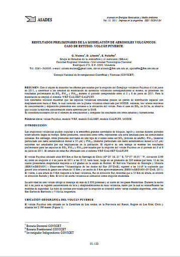 Resultados preliminares de la modelación de aerosoles volcánicos