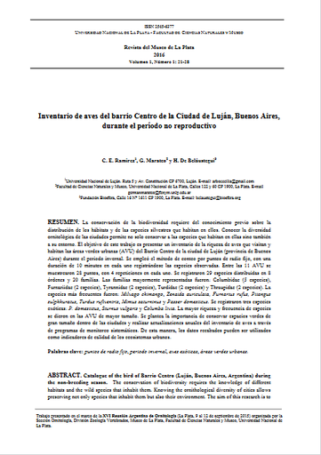 Inventario de aves del barrio Centro de la ciudad de Luján, Buenos Aires, durante el período no reproductivo