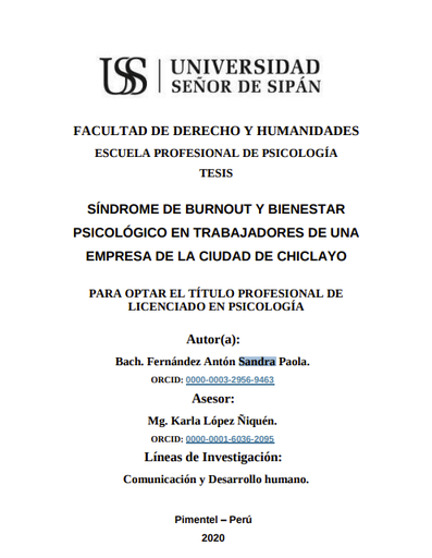 Síndrome de Burnout y bienestar psicológico en trabajadores de una empresa de la ciudad de Chiclayo