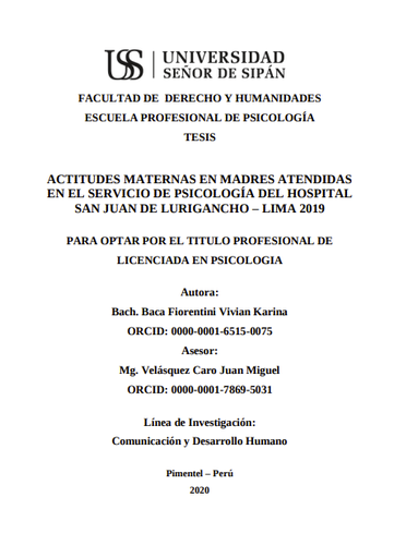 Actitudes maternas en madres atendidas en el servicio de psicología del Hospital San Juan de Lurigancho - Lima 2019