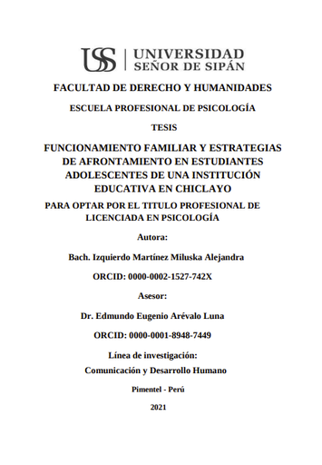 Funcionamiento familiar y estrategias de afrontamiento en estudiantes adolescentes de una institución educativa en Chiclayo