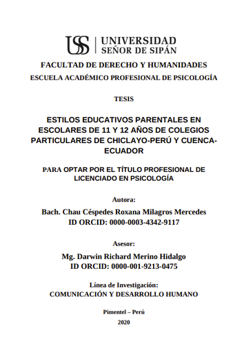 Estilos educativos parentales en escolares de 11 y 12 años de colegios particulares de Chiclayo-Perú y Cuenca Ecuador