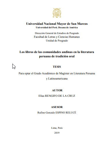 Los libros de las comunidades andinas en la literatura peruana de tradición oral