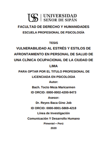 Vulnerabilidad al estrés y estilos de afrontamiento en personal de salud de una clínica ocupacional de la ciudad de Lima