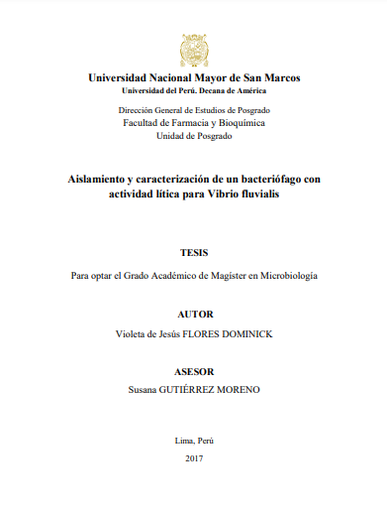 Aislamiento y caracterización de un bacteriófago con actividad lítica para Vibrio fluvialis