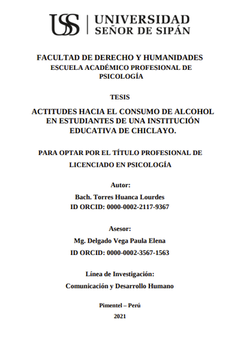 Actitudes hacia el consumo de alcohol en estudiantes de una institución educativa de Chiclayo