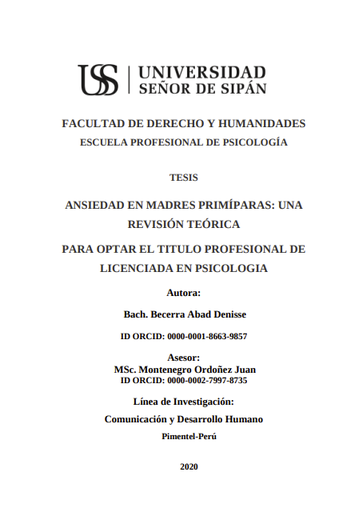 Ansiedad en madres primíparas: Una revisión teórica