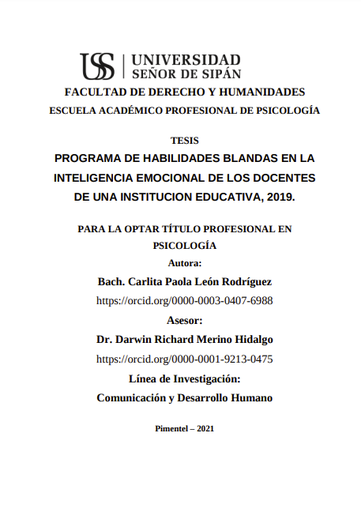 Programa de habilidades blandas en la inteligencia emocional de los docentes de una institución educativa, 2019