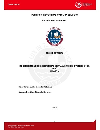 Reconocimiento de sentencias extranjeras de divorcio en el Perú: 1994-2014