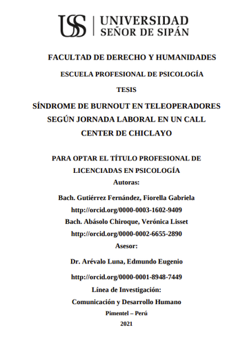 Síndrome de burnout en teleoperadores según jornada laboral en un call center de Chiclayo