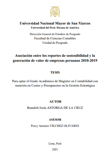 Asociación entre los reportes de sostenibilidad y la generación de valor de empresas peruanas 2010-2019