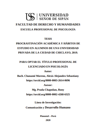 Procrastinación académica y hábitos de estudio en alumnos de una universidad privada de la ciudad de Chiclayo, 2019