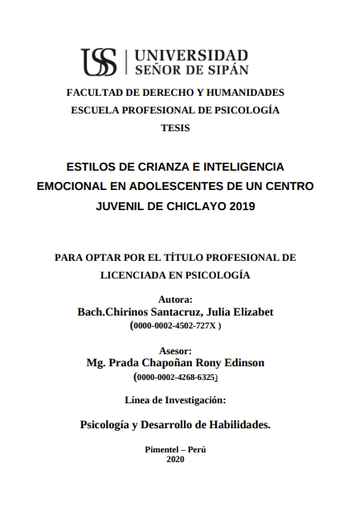 Estilos de crianza e inteligencia emocional en adolescentes de un centro juvenil de Chiclayo 2019