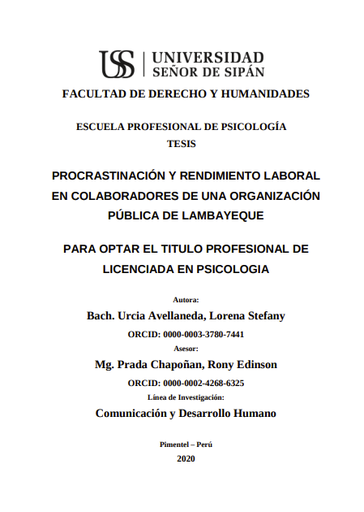 Procrastinación y rendimiento laboral en colaboradores de una organización pública de Lambayeque