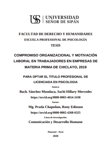 Compromiso organizacional y motivación laboral en trabajadores en empresas de materia prima de Chiclayo, 2019