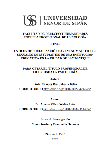 Estilos de socialización parental y actitudes sexuales en estudiantes de una institución educativa en la ciudad de Lambayeque