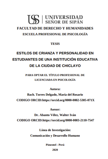 Estilos de crianza y personalidad en estudiantes de una institución educativa de la ciudad de Chiclayo