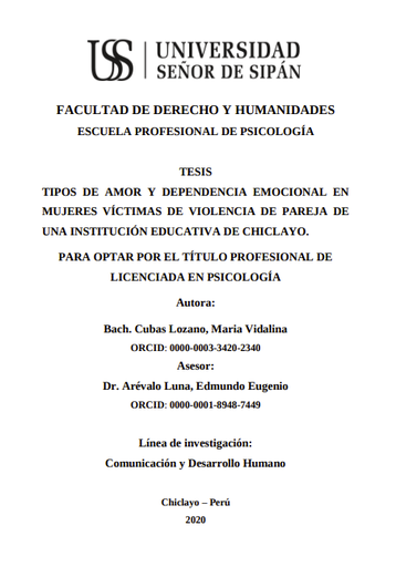 Tipos de amor y dependencia emocional en mujeres víctimas de violencia de pareja de una institución educativa de Chiclayo.