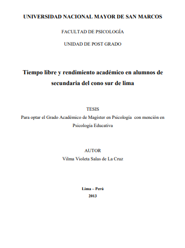 Tiempo libre y rendimiento académico en alumnos de secundaria del cono sur de lima