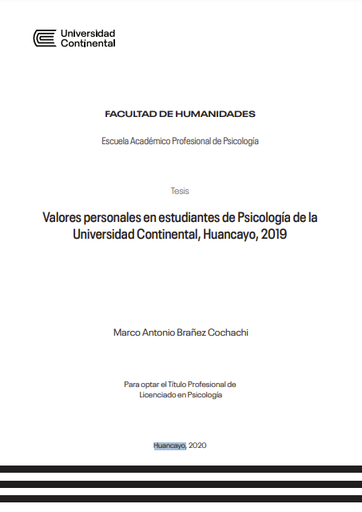 Valores personales en estudiantes de Psicología de la Universidad Continental, Huancayo, 2019