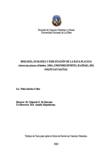 Biología, ecología y explotación de la raya platana Atlantoraja platana (Günther, 1880)