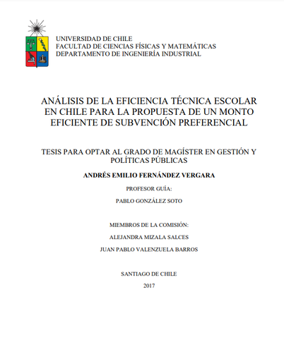 Análisis de la eficiencia técnica escolar en Chile para la propuesta de un monto eficiente de subvención preferencial