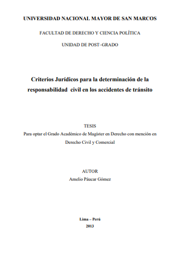 Criterios Jurídicos para la determinación de la responsabilidad civil en los accidentes de tránsito