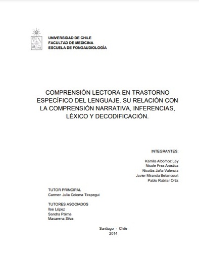 Comprensión lectora en trastorno específico del lenguaje